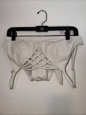 Strappy White Women's Bikini Top with Lattice Detail